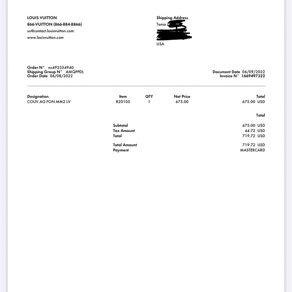 Louis Vuitton Official Document with Black Text